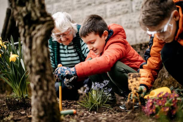 In garden with granny